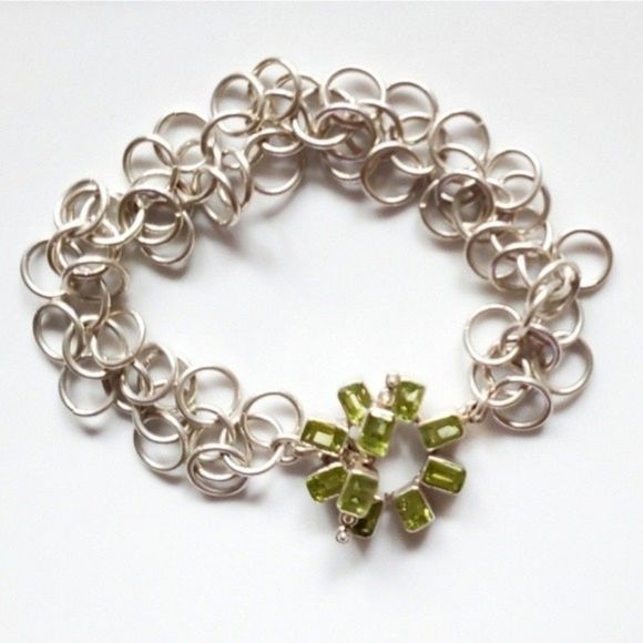 Chainmaille Multi Loop Peridot Green Crystals Circle Toggle Bracelet 8" - Picture 10 of 10